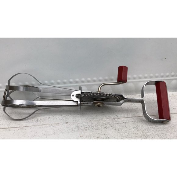 Antq 40s Ekco Red Bakelite Handle Hand Mixer Egg Beater Vtg Farmhouse Retro USA - Picture 5 of 11